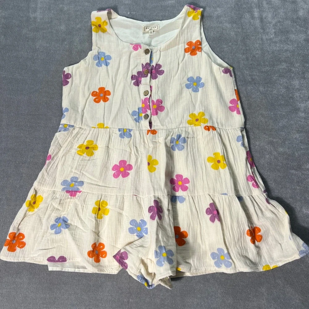 Hayden Girls Floral Cotton Gauze Tiered Romper XL Multi Color Boho GY8118